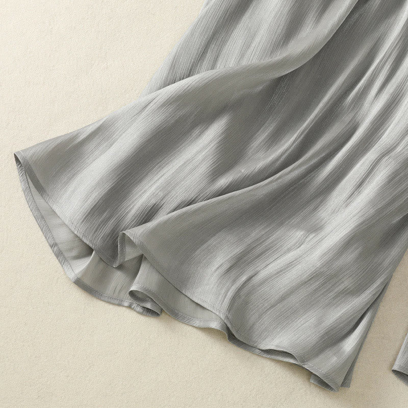 Buddha Stonesライトグレー プリーツデザイン 伸縮性ウエスト レディース ワイドレッグパンツ ポケット付き - image 11