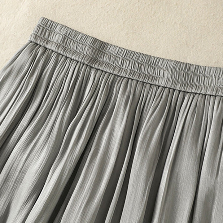 Buddha Stonesライトグレー プリーツデザイン 伸縮性ウエスト レディース ワイドレッグパンツ ポケット付き - image 6