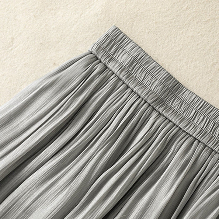 Buddha Stonesライトグレー プリーツデザイン 伸縮性ウエスト レディース ワイドレッグパンツ ポケット付き - image 8