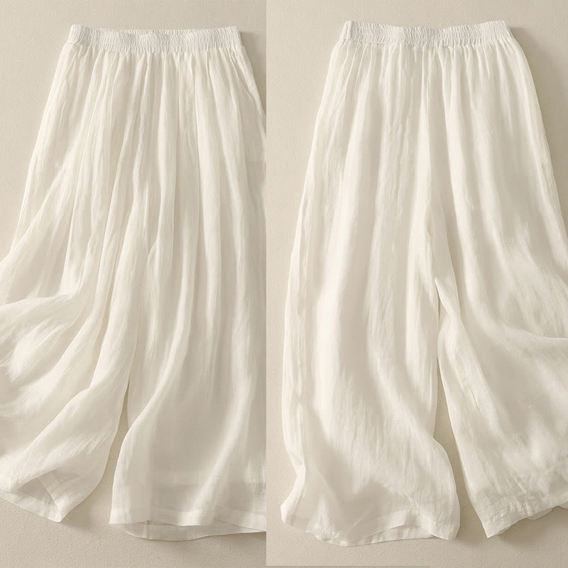 Buddha Stones 7-8丈 伸縮性ウエスト レディース ワイドレッグ コットンリネン パンツ ポケット付き - image 11