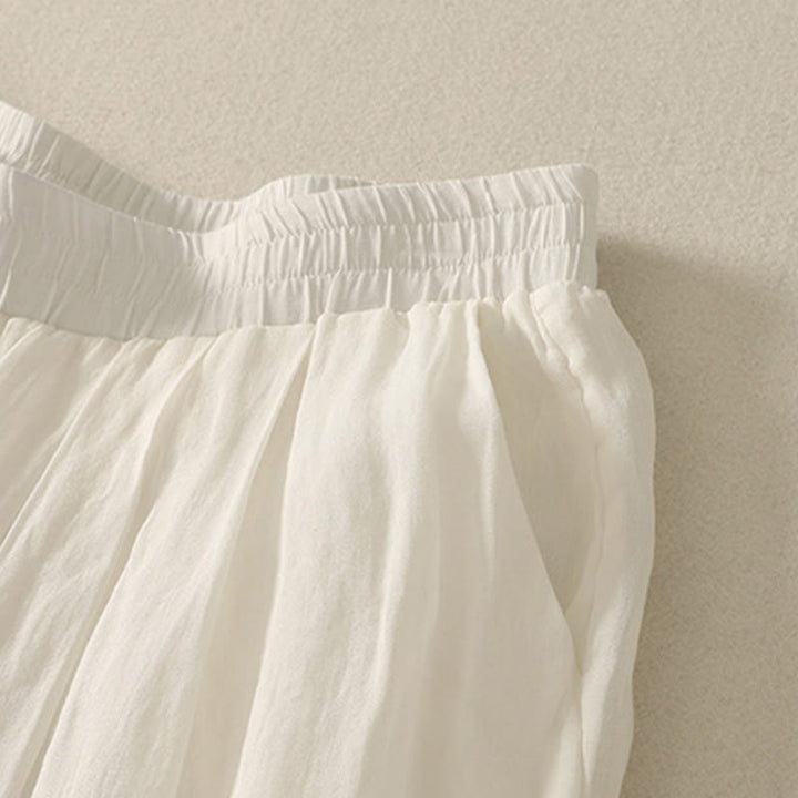 Buddha Stones 7-8丈 伸縮性ウエスト レディース ワイドレッグ コットンリネン パンツ ポケット付き - image 13