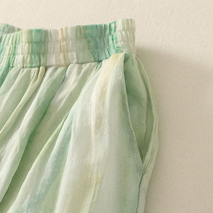 Buddha Stones 7-8丈 伸縮性ウエスト レディース ワイドレッグ コットンリネン パンツ ポケット付き - image 3