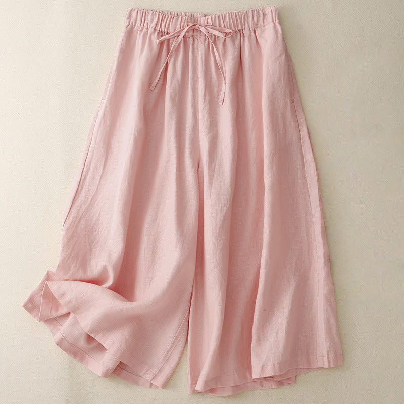 Buddha Stones夏用 伸縮性ウエスト レディース カプリ クロップド ワイドレッグパンツ ポケット付き - ライトピンク - US14、 UK/AU18、 EU46 (3XL) - image 6