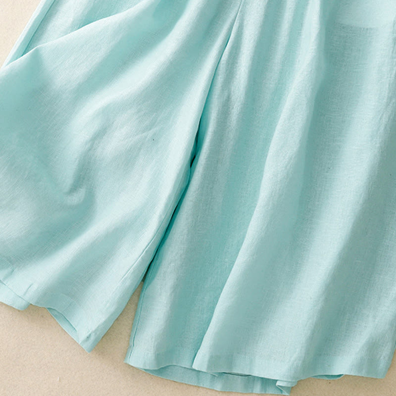 Buddha Stones夏用 伸縮性ウエスト レディース カプリ クロップド ワイドレッグパンツ ポケット付き - image 5