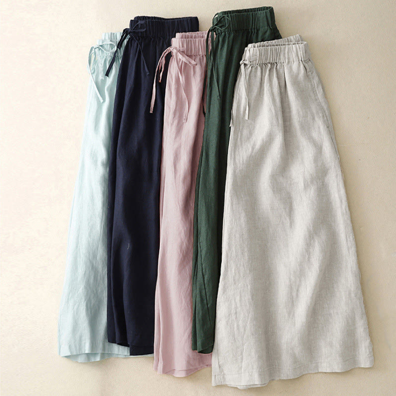 Buddha Stones夏用 伸縮性ウエスト レディース カプリ クロップド ワイドレッグパンツ ポケット付き - image 1