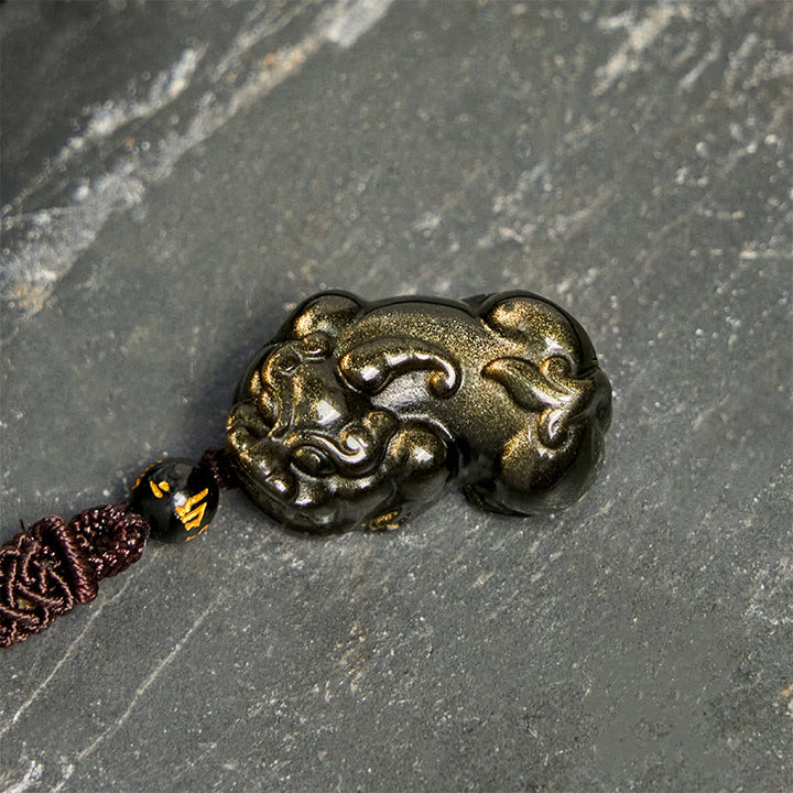 Buddha Stonesゴールドシーン 黒曜石 貔貅 富のロープネックレスペンダント - image 3