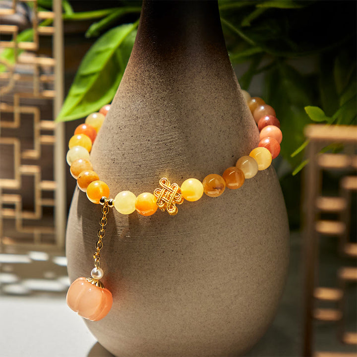 Buddha Stones、黄金のシルク翡翠、中国結び、かぼちゃの富のブレスレット