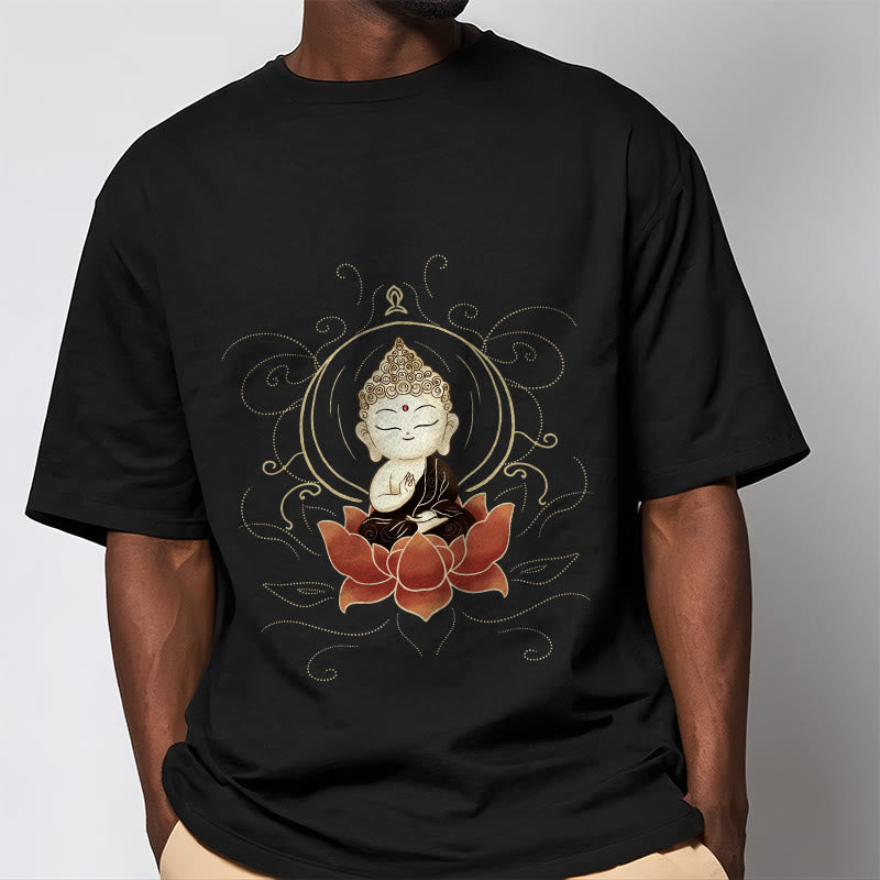 Buddha Stonesの静かな仏陀の蓮の模様Tシャツ - image 5