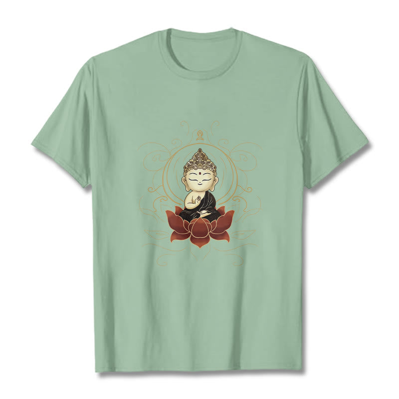 Buddha Stonesの静かな仏陀の蓮の模様Tシャツ - ペールグリーン - 2XL - image 15