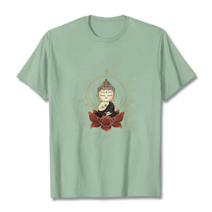 Buddha Stonesの静かな仏陀の蓮の模様Tシャツ - ペールグリーン - 2XL - image 15