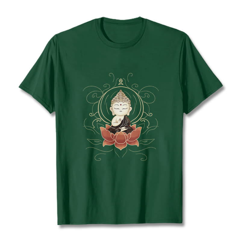 Buddha Stonesの静かな仏陀の蓮の模様Tシャツ - フォレストグリーン - 2XL - image 1
