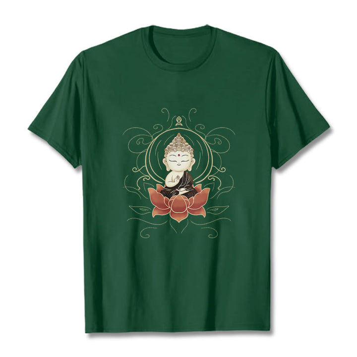 Buddha Stonesの静かな仏陀の蓮の模様Tシャツ - フォレストグリーン - 2XL - image 1
