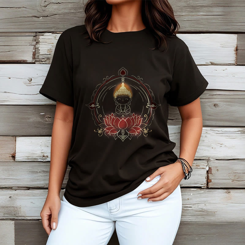 Buddha Stones喜びの仏陀 蓮の曼荼羅柄 Tシャツ - image 8