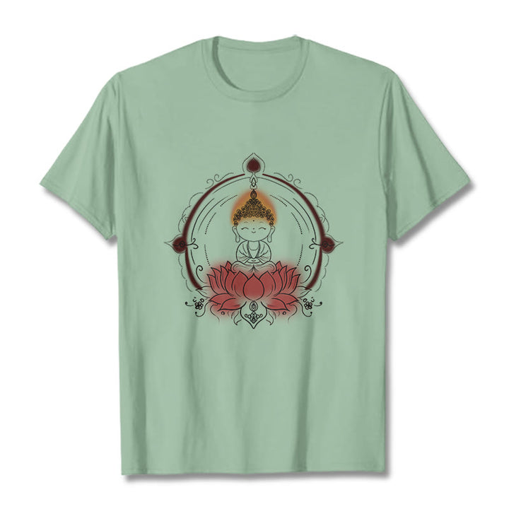 Buddha Stones喜びの仏陀 蓮の曼荼羅柄 Tシャツ - ペールグリーン - 2XL - image 15