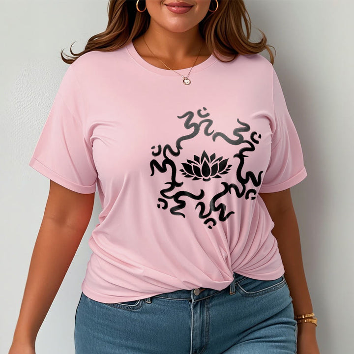 Buddha StonesOMシンボル 蓮の花柄Tシャツ - image 15