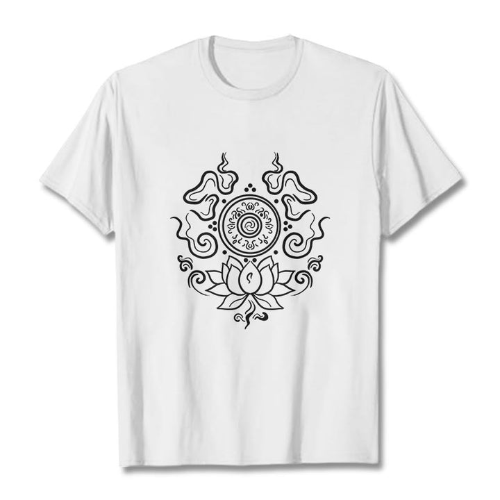 Buddha Stones法輪 蓮の花柄 Tシャツ - 白 - 2XL - image 8