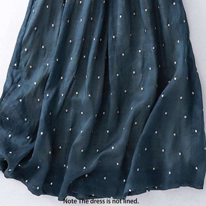 Buddha Stonesバックボタン ドット柄 半袖 コットンリネン ミディドレス ポケット付き - image 5