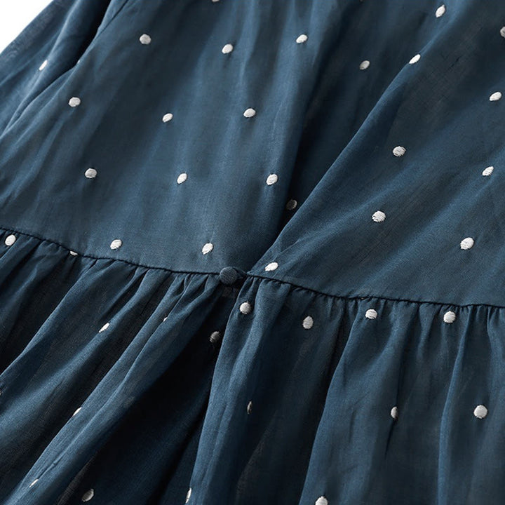 Buddha Stonesバックボタン ドット柄 半袖 コットンリネン ミディドレス ポケット付き - image 6