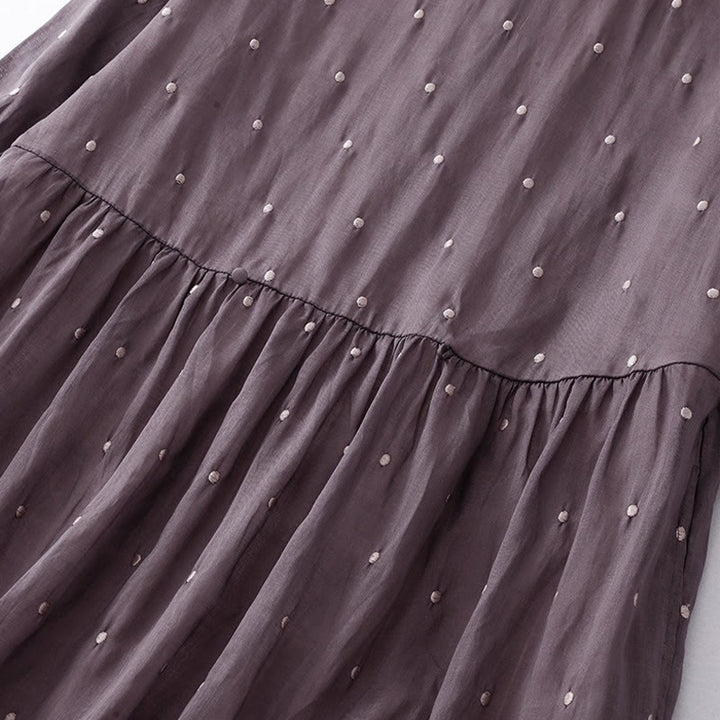 Buddha Stonesバックボタン ドット柄 半袖 コットンリネン ミディドレス ポケット付き - image 2