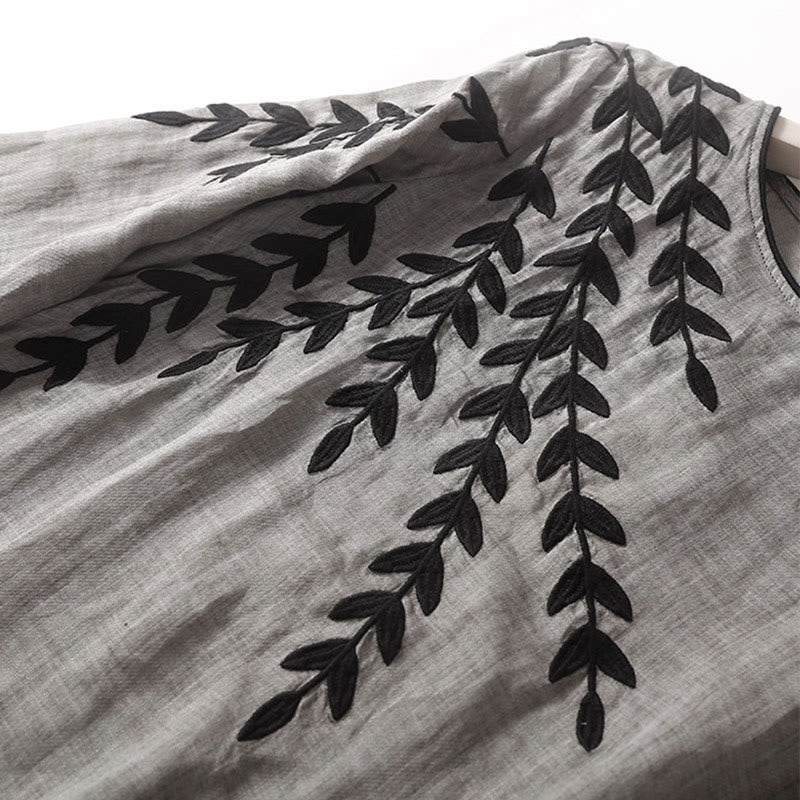 Buddha Stonesカジュアル 刺繍 スプリット 七分袖 コットンリネン ミディドレス - image 13