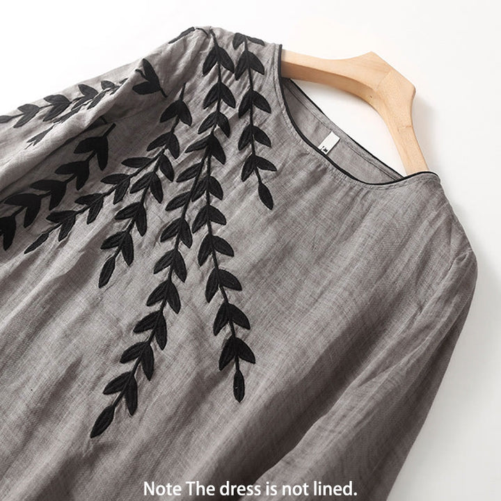 Buddha Stonesカジュアル 刺繍 スプリット 七分袖 コットンリネン ミディドレス - image 12