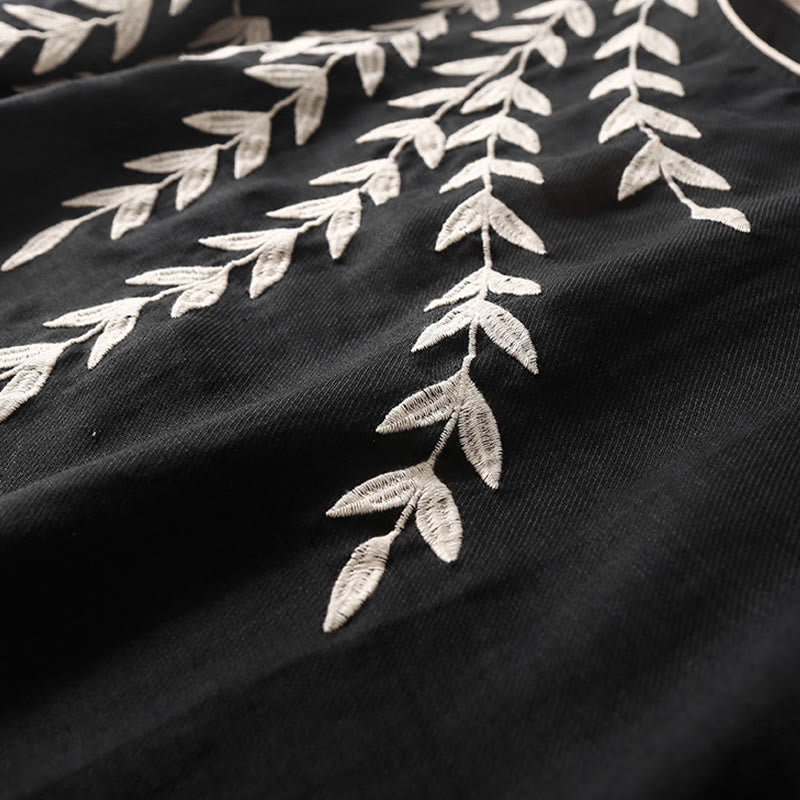 Buddha Stonesカジュアル 刺繍 スプリット 七分袖 コットンリネン ミディドレス - image 4