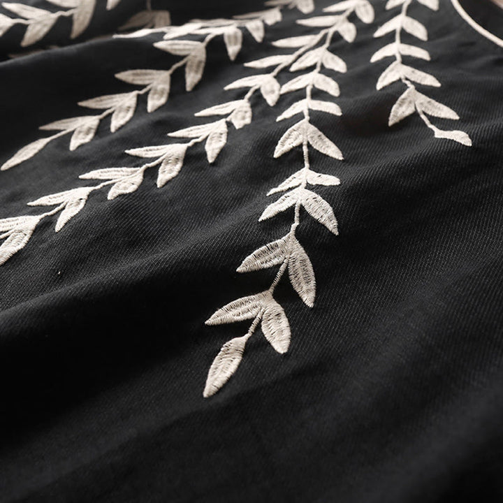 Buddha Stonesカジュアル 刺繍 スプリット 七分袖 コットンリネン ミディドレス - image 4