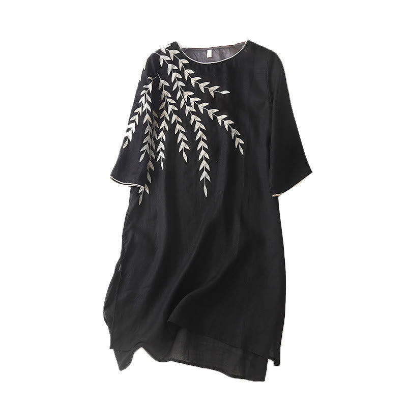 Buddha Stonesカジュアル 刺繍 スプリット 七分袖 コットンリネン ミディドレス - image 10