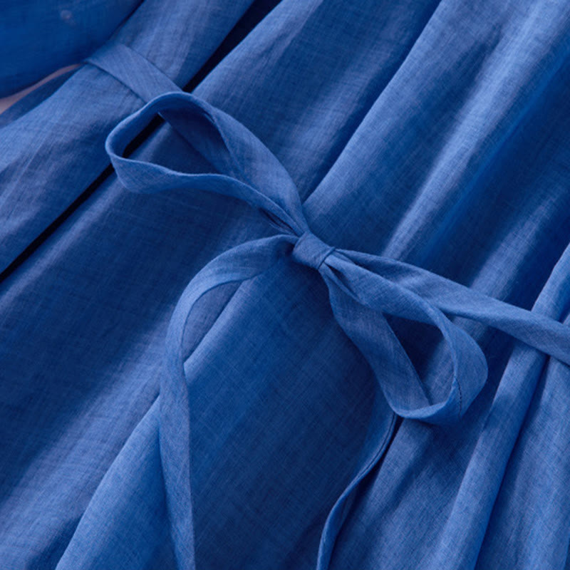 Buddha Stonesプレーン ドローストリング 七分袖 パフスリーブ コットンリネン ミディドレス ポケット付き - image 9