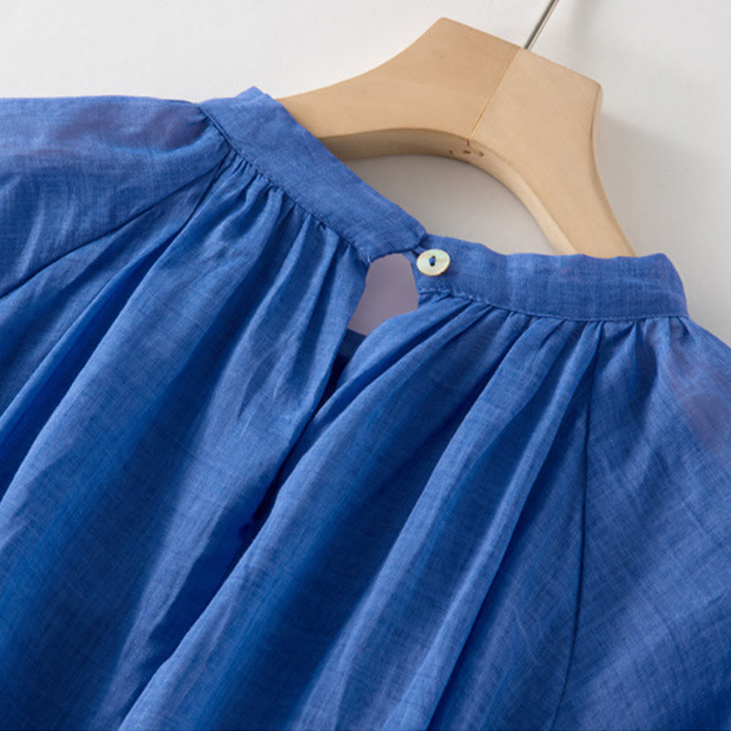 Buddha Stonesプレーン ドローストリング 七分袖 パフスリーブ コットンリネン ミディドレス ポケット付き - image 5