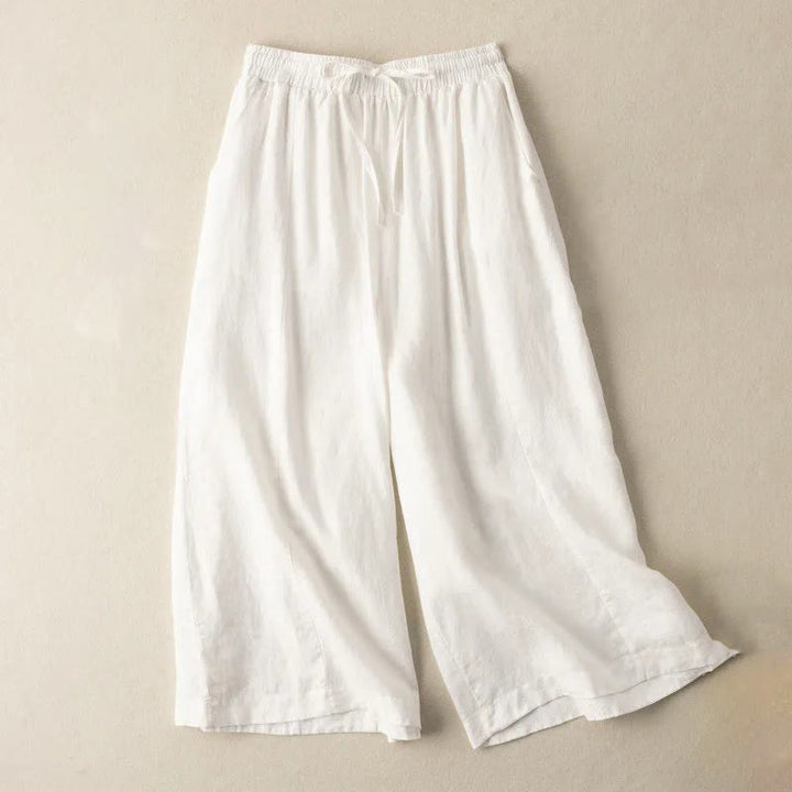Buddha Stones無地 7-8丈 カプリ クロップドパンツ コットンリネン レディース ワイドレッグパンツ ポケット付き - 白 - US12、 UK/AU16、 EU44 (3XL) - image 6