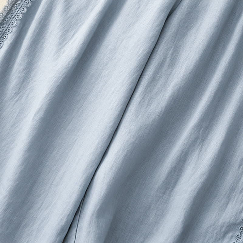 Buddha Stones無地 レースステッチ コットンリネン レディース ワイドレッグパンツ ポケット付き - image 5