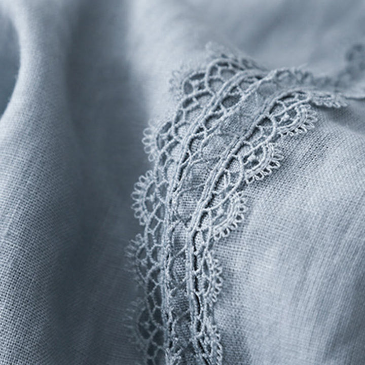 Buddha Stones無地 レースステッチ コットンリネン レディース ワイドレッグパンツ ポケット付き - image 3