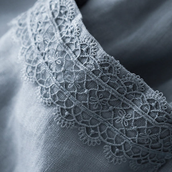 Buddha Stones無地 レースステッチ コットンリネン レディース ワイドレッグパンツ ポケット付き - image 7