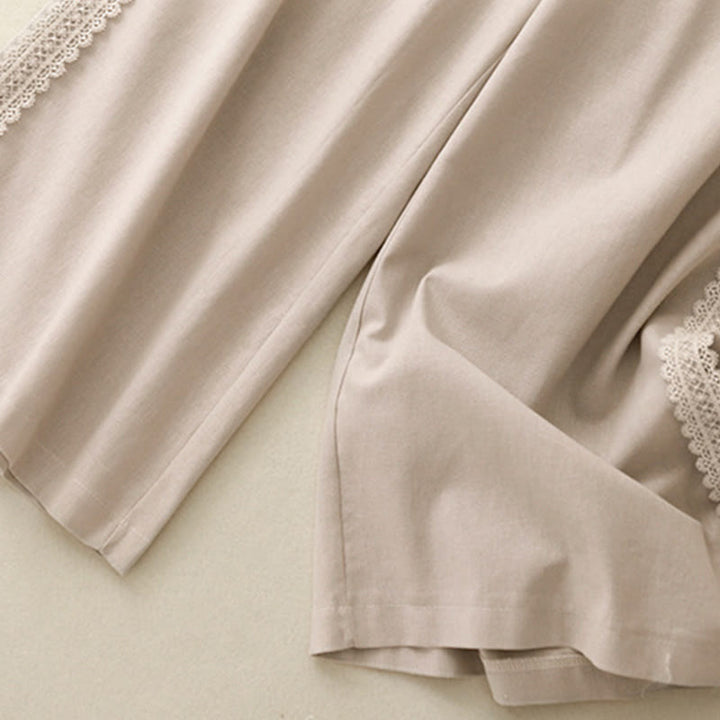 Buddha Stones無地 レースステッチ コットンリネン レディース ワイドレッグパンツ ポケット付き - image 10