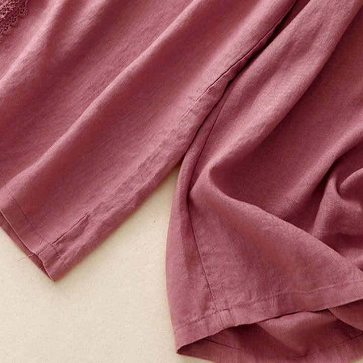 Buddha Stones無地 レースステッチ コットンリネン レディース ワイドレッグパンツ ポケット付き - image 14