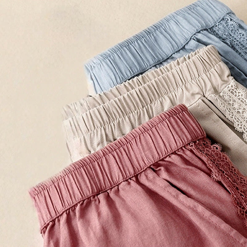 Buddha Stones無地 レースステッチ コットンリネン レディース ワイドレッグパンツ ポケット付き - image 19