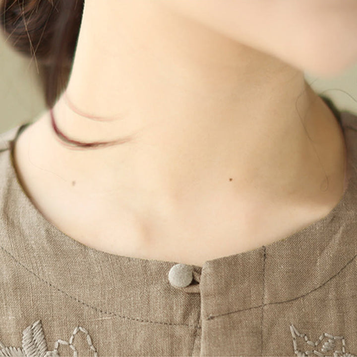 Buddha Stonesヴィンテージ刺繍 七分袖 コットンリネン ミディドレス ポケット付き - image 6