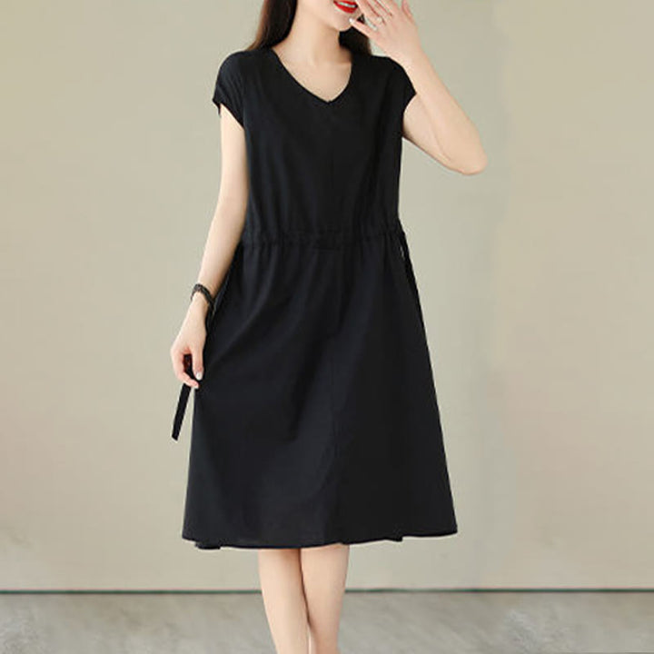 Buddha Stonesピュアカラー レースアップ 半袖 コットンリネン ミディドレス ポケット付き - image 19