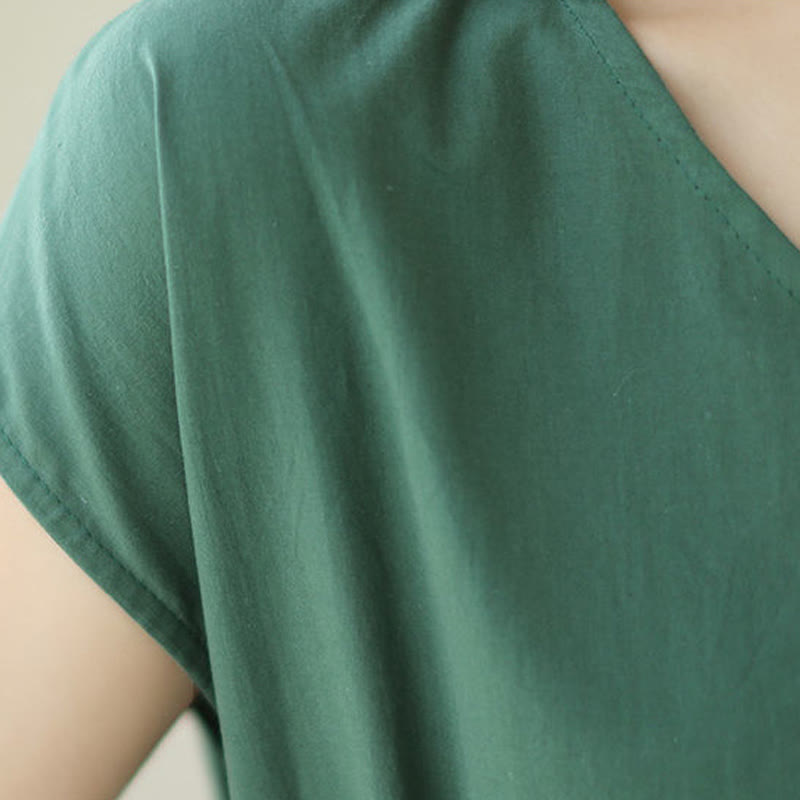 Buddha Stonesピュアカラー レースアップ 半袖 コットンリネン ミディドレス ポケット付き - image 7