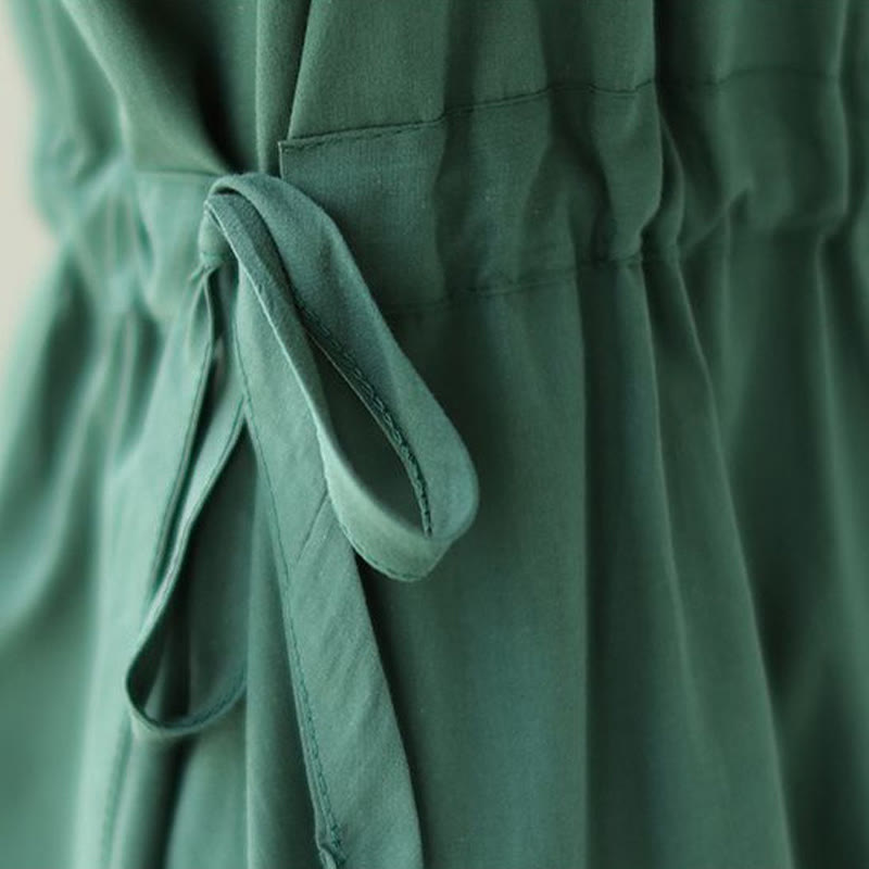 Buddha Stonesピュアカラー レースアップ 半袖 コットンリネン ミディドレス ポケット付き - image 10