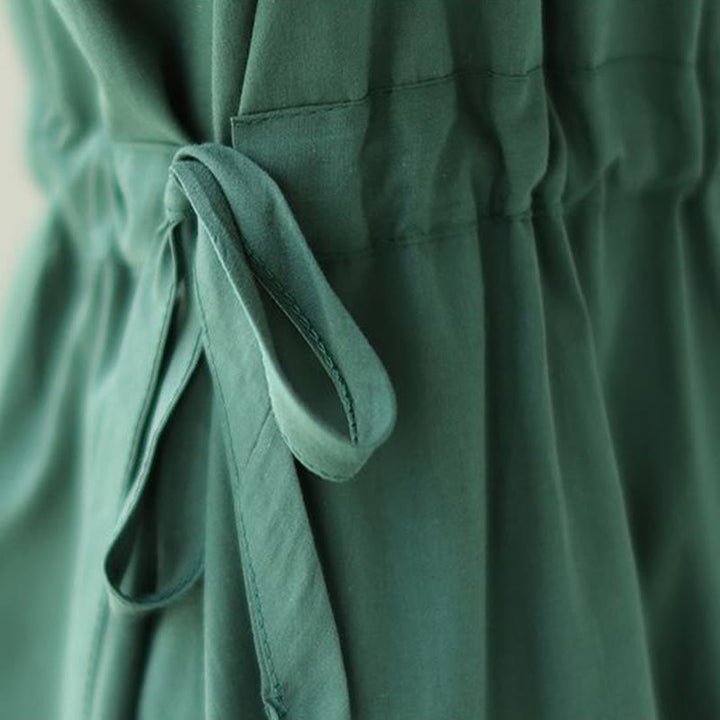 Buddha Stonesピュアカラー レースアップ 半袖 コットンリネン ミディドレス ポケット付き - image 10