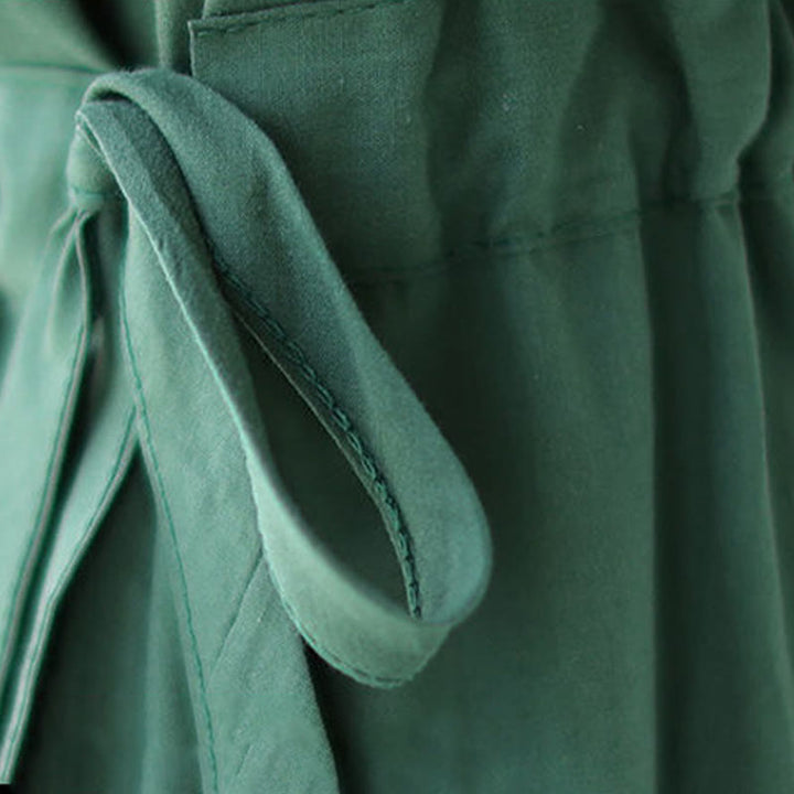 Buddha Stonesピュアカラー レースアップ 半袖 コットンリネン ミディドレス ポケット付き - image 9