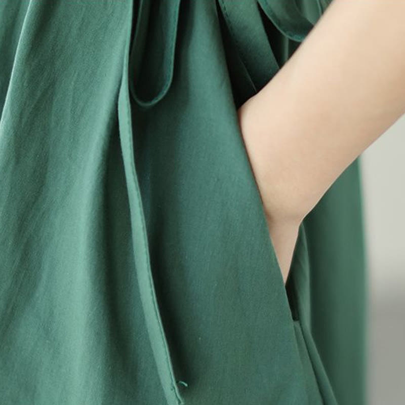 Buddha Stonesピュアカラー レースアップ 半袖 コットンリネン ミディドレス ポケット付き - image 11