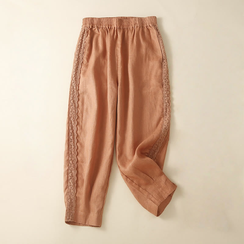 Buddha Stonesプレーンレース レディース ハーレム コットンリネン パンツ ポケット付き - コーラル - US8-10，UK/AU12-14，EU40-42 (2XL) - image 5