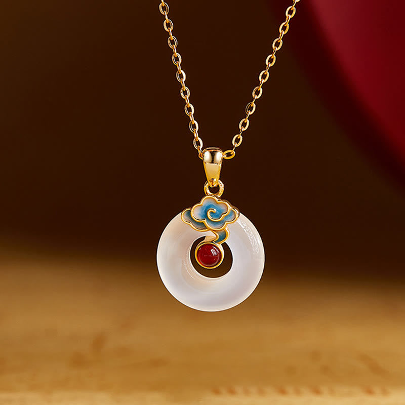 Buddha Stones 925スターリングシルバー平和のお守りチャームクラウド カルセドニー ネックレス ハーモニーペンダント - 玉髄 - image 0