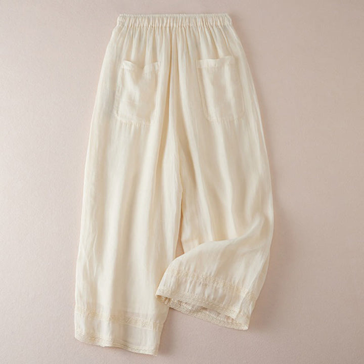 Buddha Stonesカジュアル裏地デザイン コットン レディース 7-8丈 ワイドレッグパンツ ポケット付き - image 1