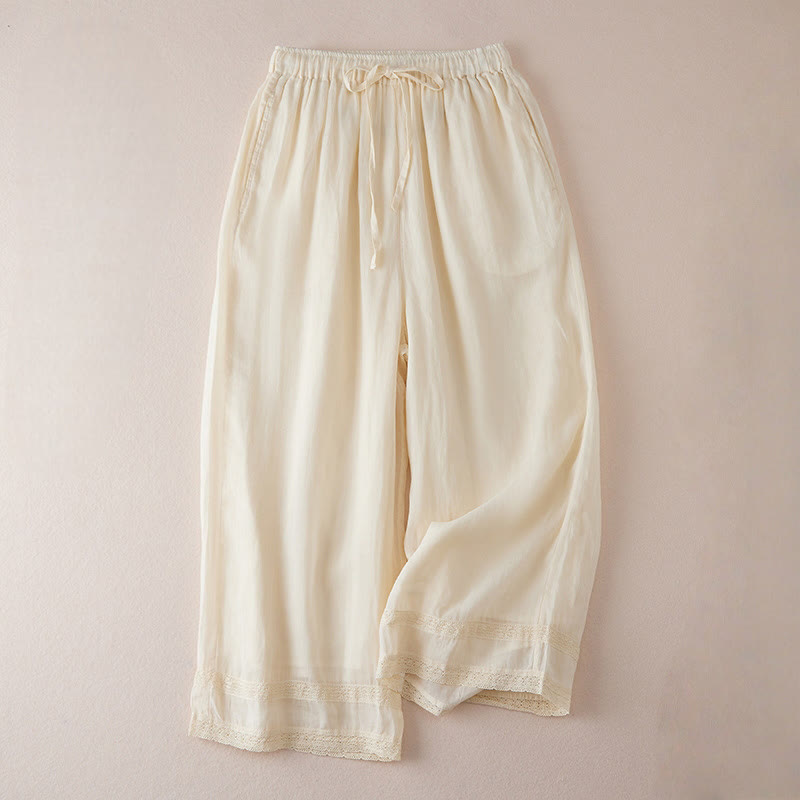 Buddha Stonesカジュアル裏地デザイン コットン レディース 7-8丈 ワイドレッグパンツ ポケット付き - コーンシルク - US8-10，UK/AU12-14，EU40-42 (2XL) - image 0