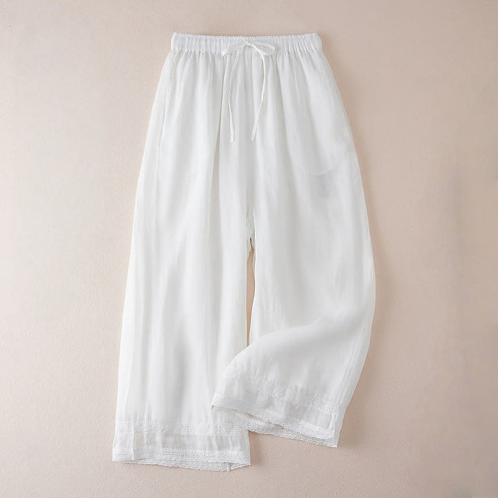 Buddha Stonesカジュアル裏地デザイン コットン レディース 7-8丈 ワイドレッグパンツ ポケット付き - 白 - US8-10，UK/AU12-14，EU40-42 (2XL) - image 9