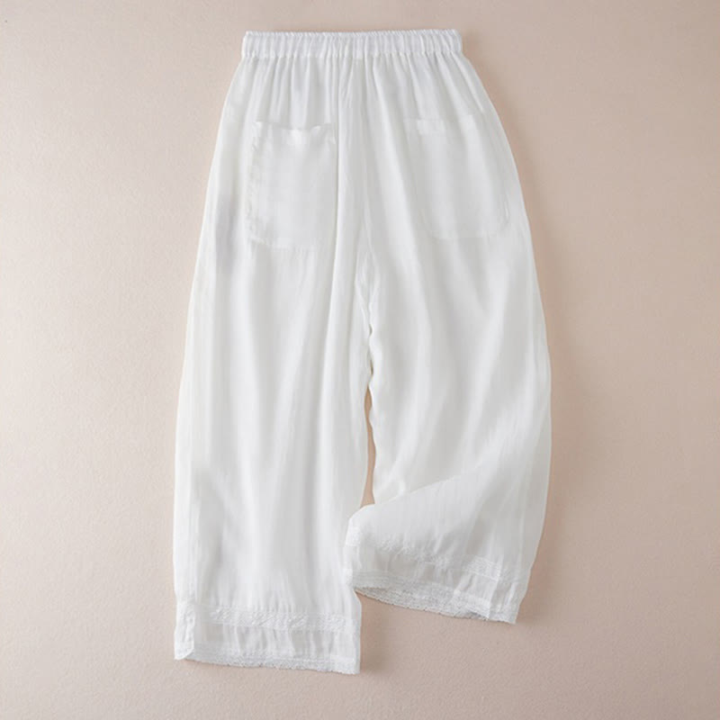 Buddha Stonesカジュアル裏地デザイン コットン レディース 7-8丈 ワイドレッグパンツ ポケット付き - image 10